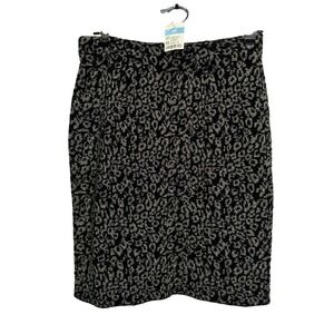 J McLaughlin New Black Gold Jacquard Leopard Print Knee Length Pencil Skirt XS
